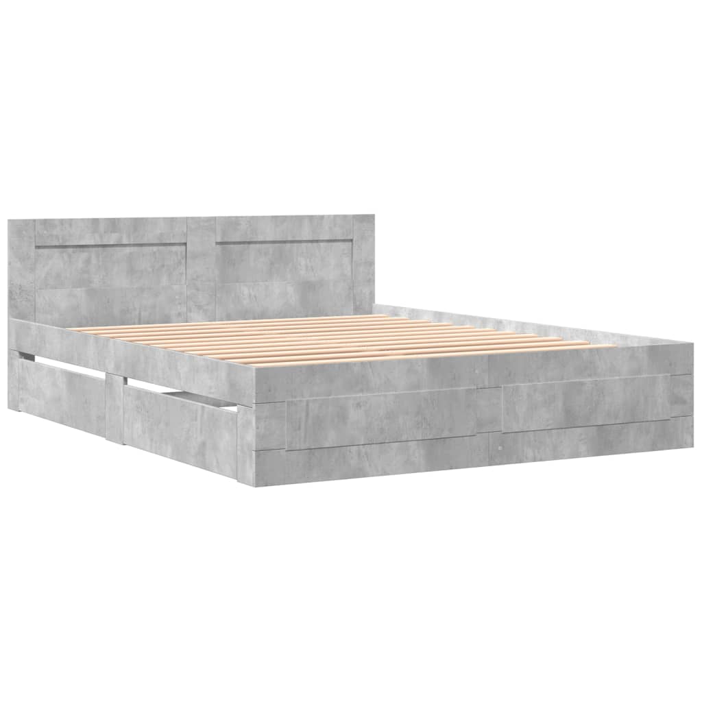 Cadre de lit et tête de lit sans matelas gris béton 160x200 cm - XIOS