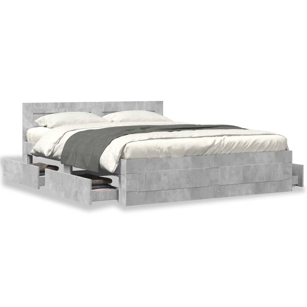 Cadre de lit et tête de lit sans matelas gris béton 160x200 cm - XIOS