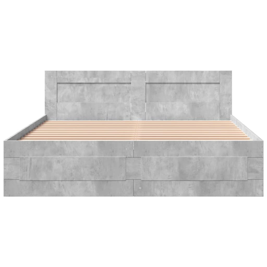 Cadre de lit et tête de lit sans matelas gris béton 160x200 cm - XIOS