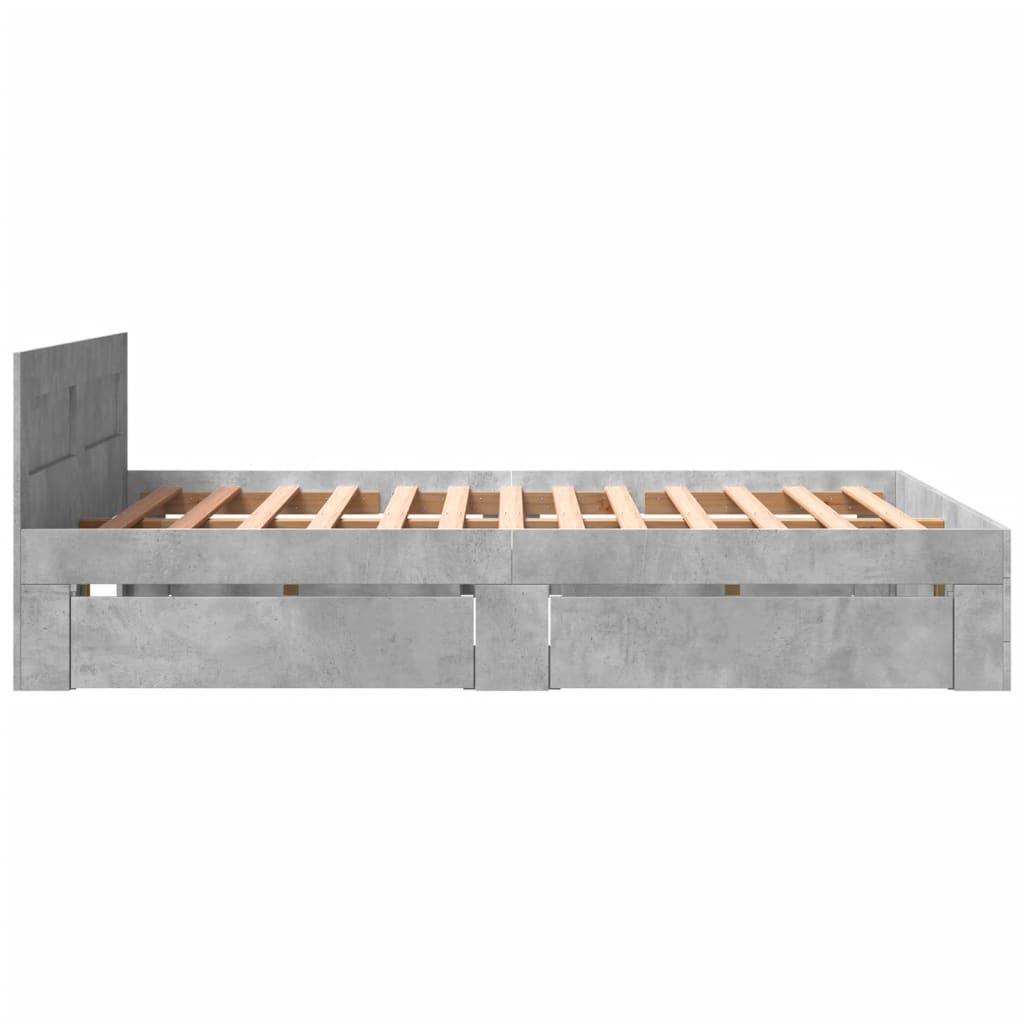 Cadre de lit et tête de lit sans matelas gris béton 160x200 cm - XIOS