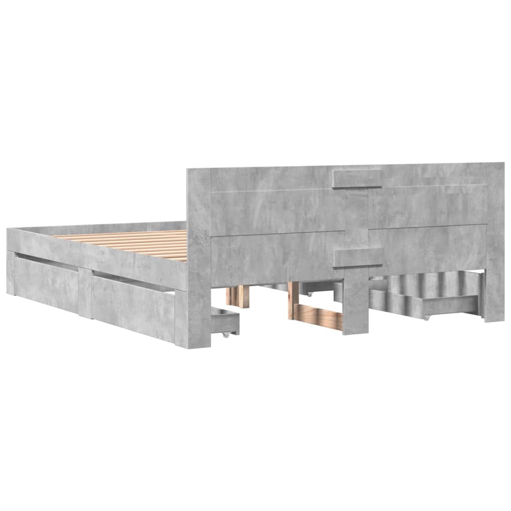 Cadre de lit et tête de lit sans matelas gris béton 160x200 cm - XIOS