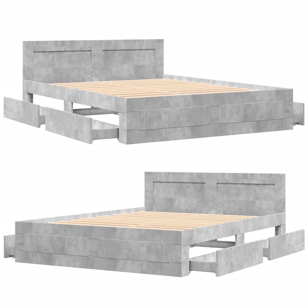 Cadre de lit et tête de lit sans matelas gris béton 160x200 cm - XIOS