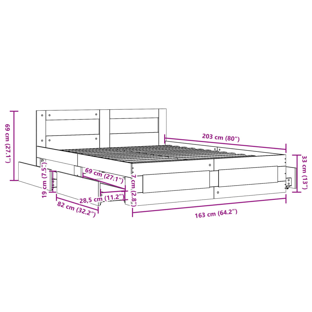 Cadre de lit et tête de lit sans matelas gris béton 160x200 cm - XIOS