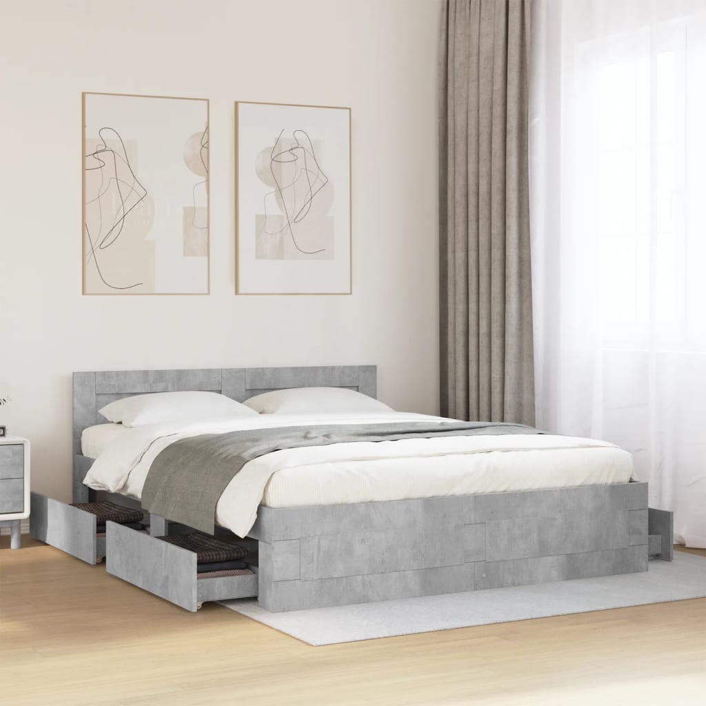 Cadre de lit et tête de lit sans matelas gris béton 160x200 cm - XIOS