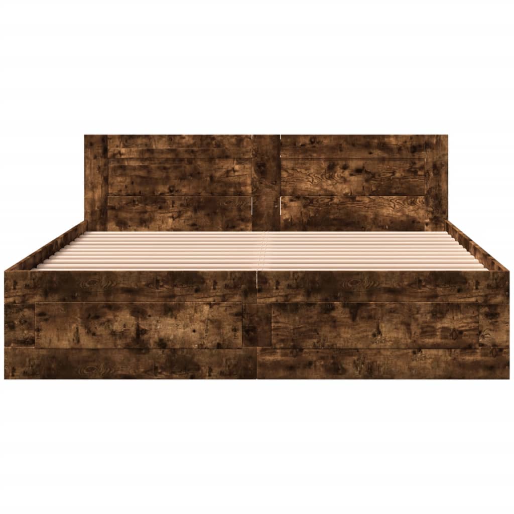 Cadre de lit et tête de lit sans matelas chêne fumé 160x200 cm - XIOS