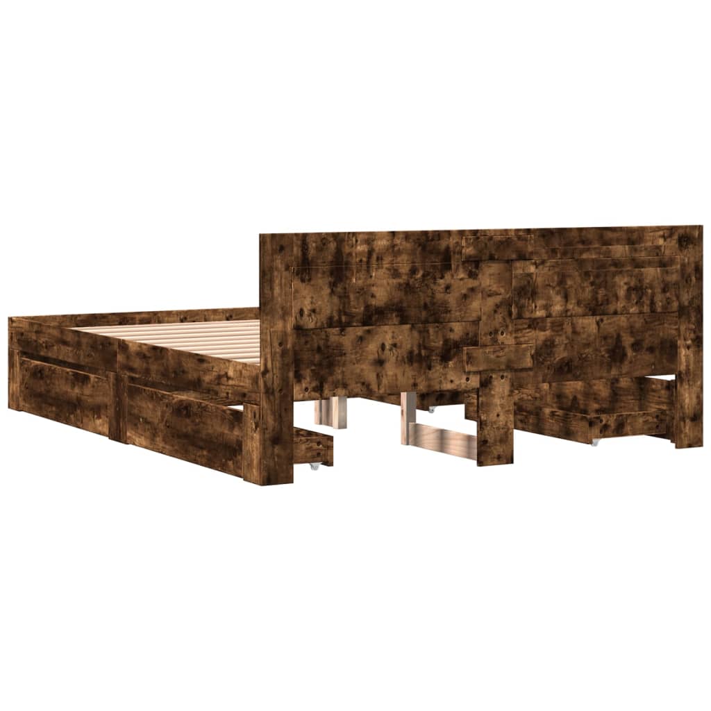 Cadre de lit et tête de lit sans matelas chêne fumé 160x200 cm - XIOS