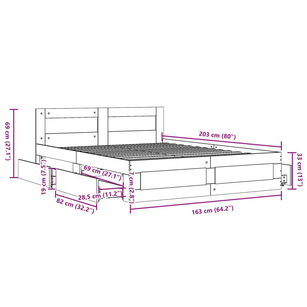 Cadre de lit et tête de lit sans matelas chêne fumé 160x200 cm - XIOS
