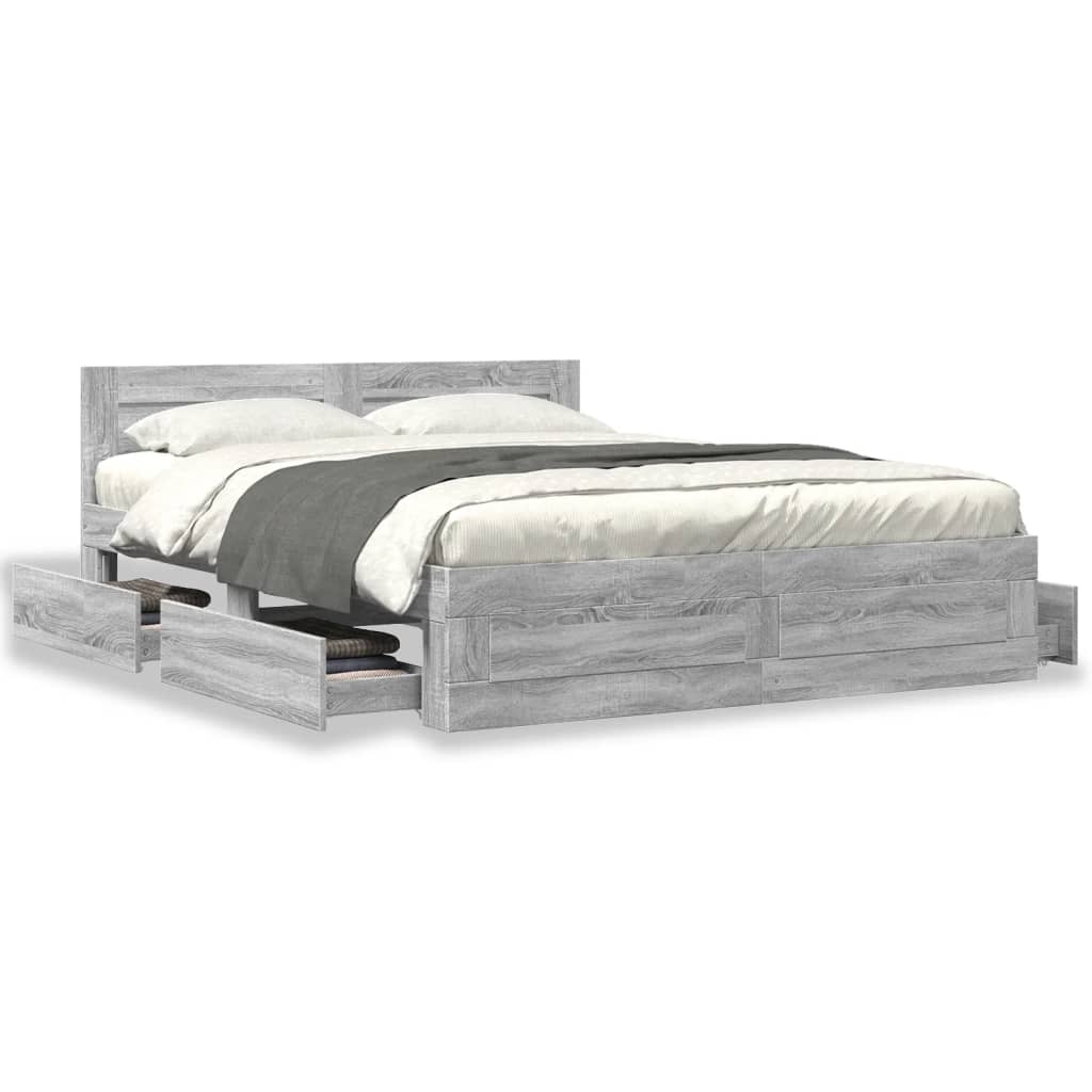 Cadre de lit et tête de lit sans matelas sonoma gris 160x200 cm - XIOS