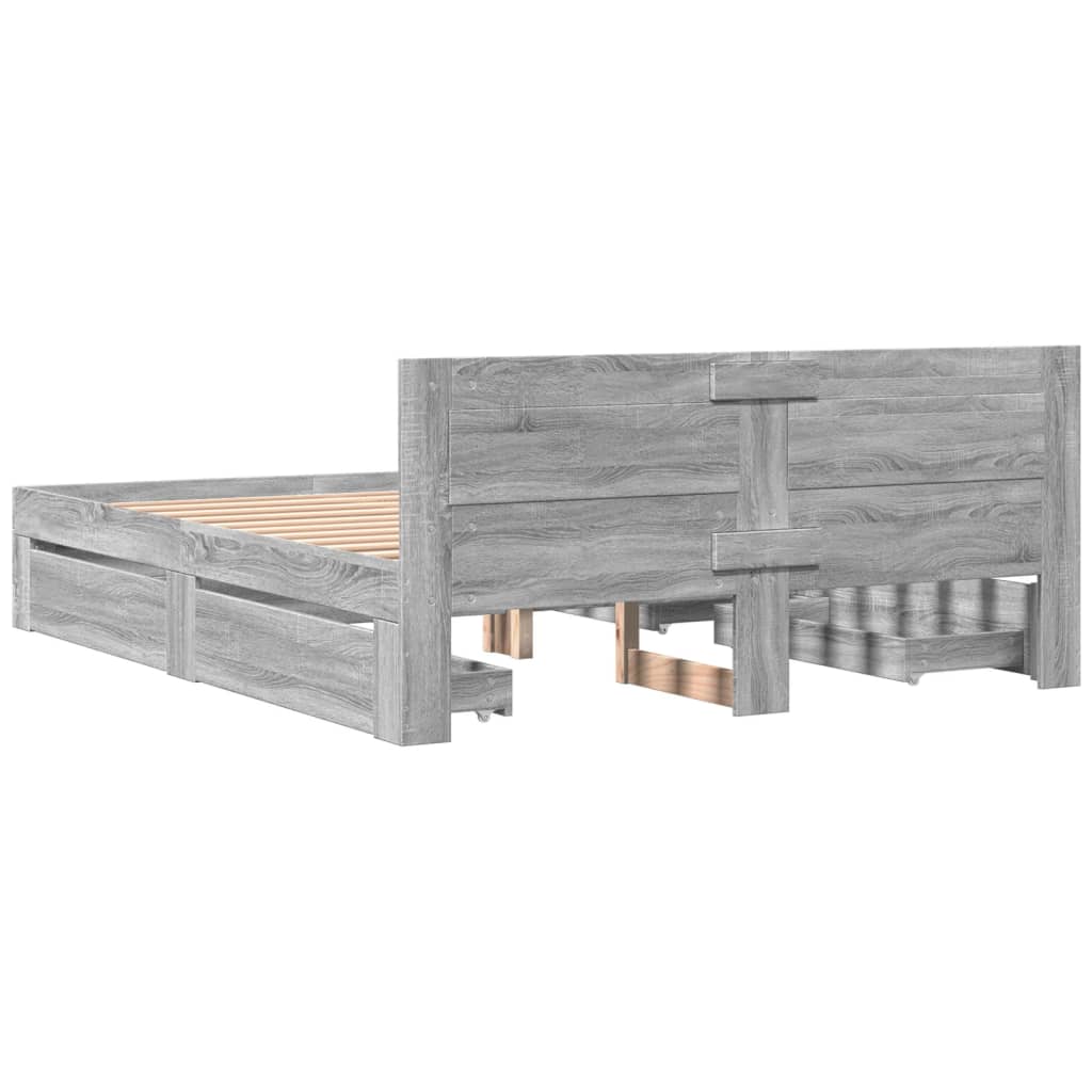 Cadre de lit et tête de lit sans matelas sonoma gris 160x200 cm - XIOS