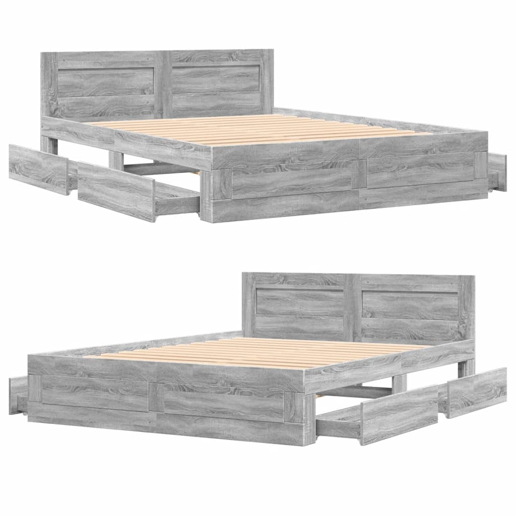 Cadre de lit et tête de lit sans matelas sonoma gris 160x200 cm - XIOS