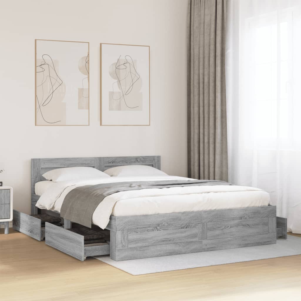 Cadre de lit et tête de lit sans matelas sonoma gris 160x200 cm - XIOS