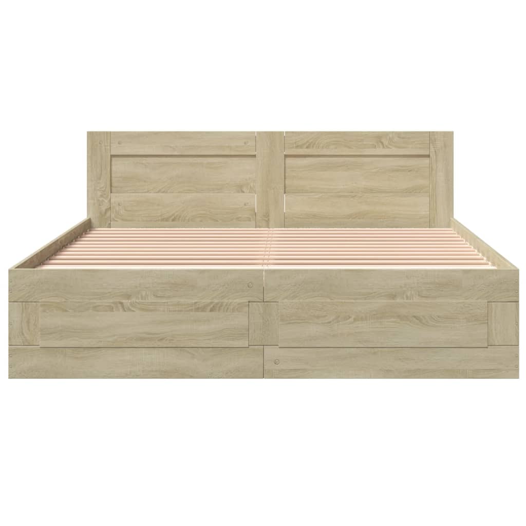 Cadre de lit tête de lit sans matelas chêne sonoma 150x200 cm - XIOS