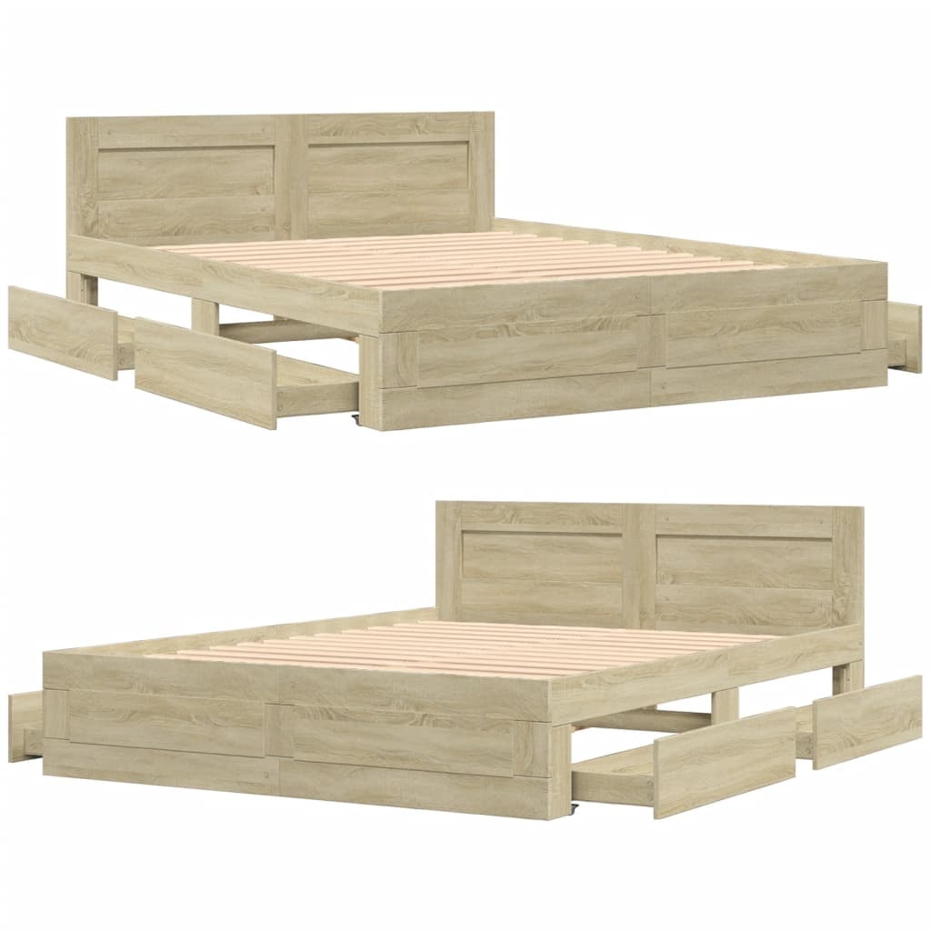 Cadre de lit tête de lit sans matelas chêne sonoma 150x200 cm - XIOS