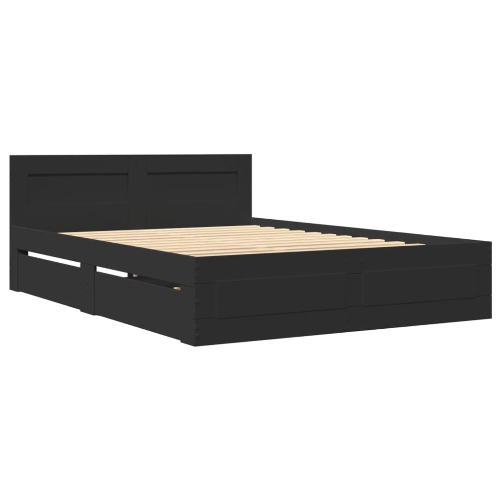 Cadre de lit avec tête de lit sans matelas noir 140x200 cm - XIOS