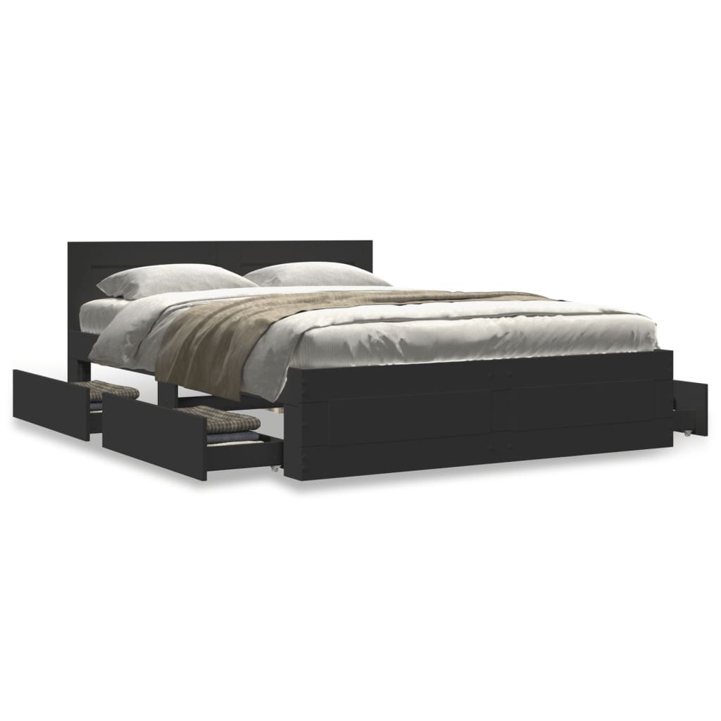 Cadre de lit avec tête de lit sans matelas noir 140x200 cm - XIOS