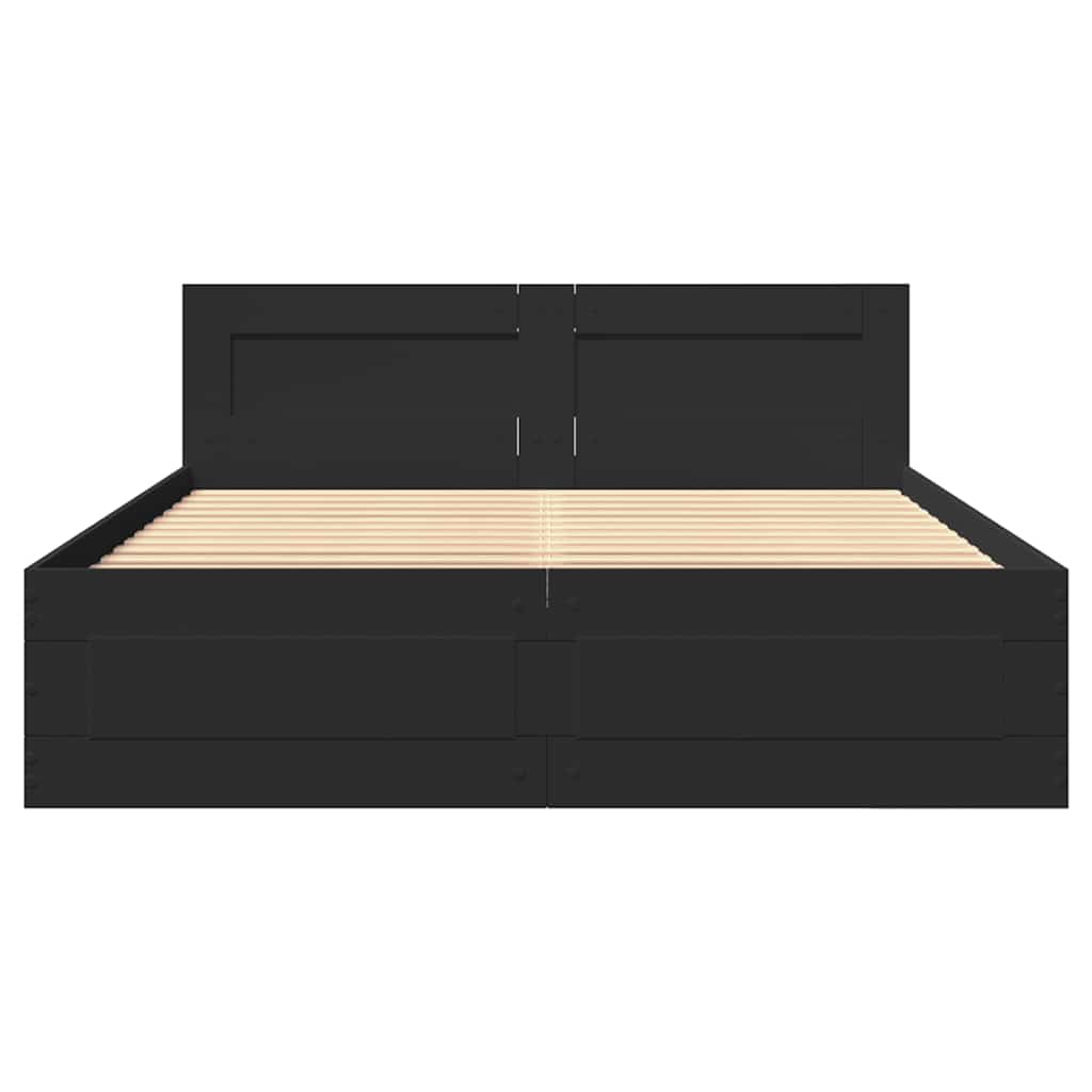 Cadre de lit avec tête de lit sans matelas noir 140x200 cm - XIOS