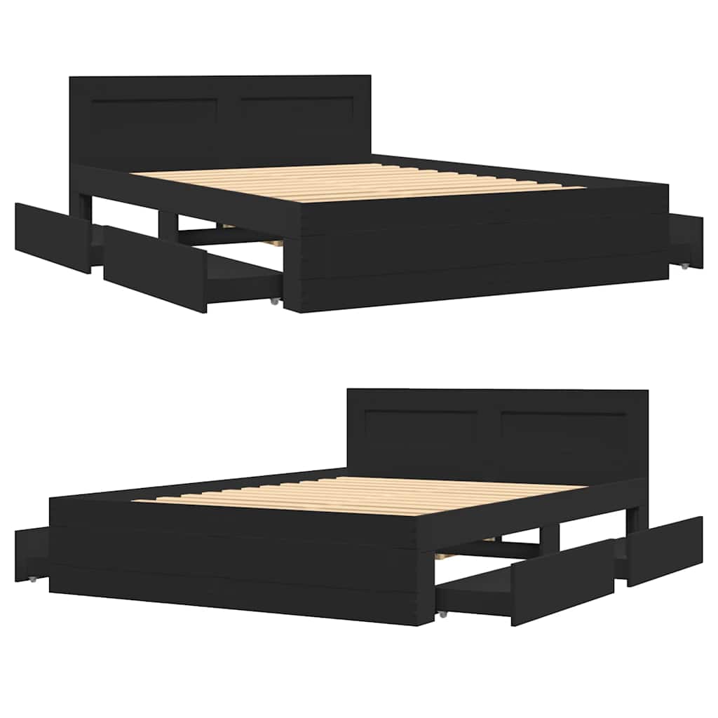 Cadre de lit avec tête de lit sans matelas noir 140x200 cm - XIOS