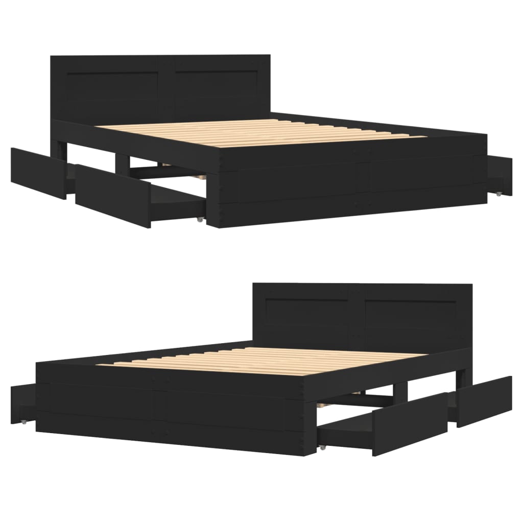 Cadre de lit avec tête de lit sans matelas noir 140x200 cm - XIOS