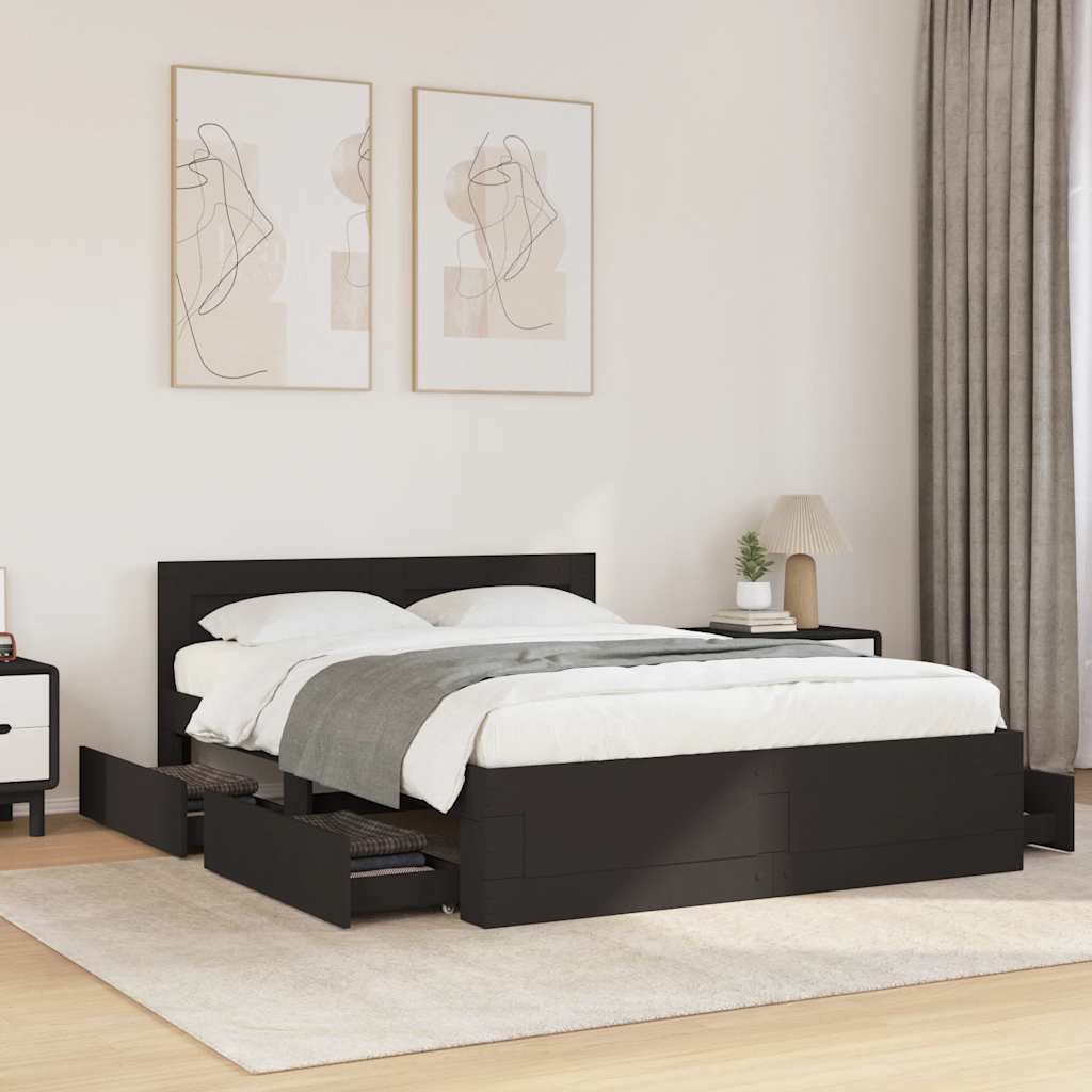 Cadre de lit avec tête de lit sans matelas noir 140x200 cm - XIOS