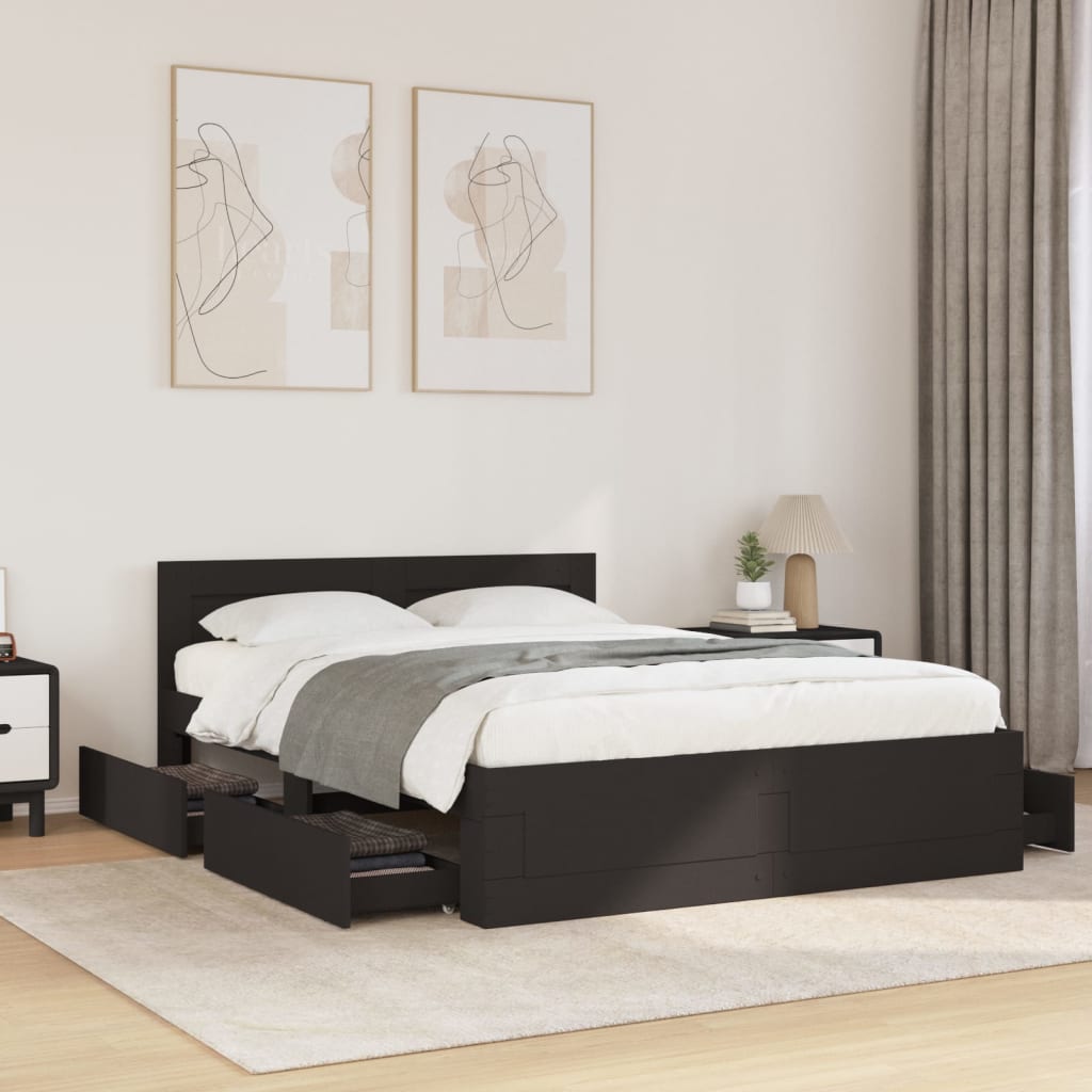 Cadre de lit avec tête de lit sans matelas noir 140x200 cm - XIOS