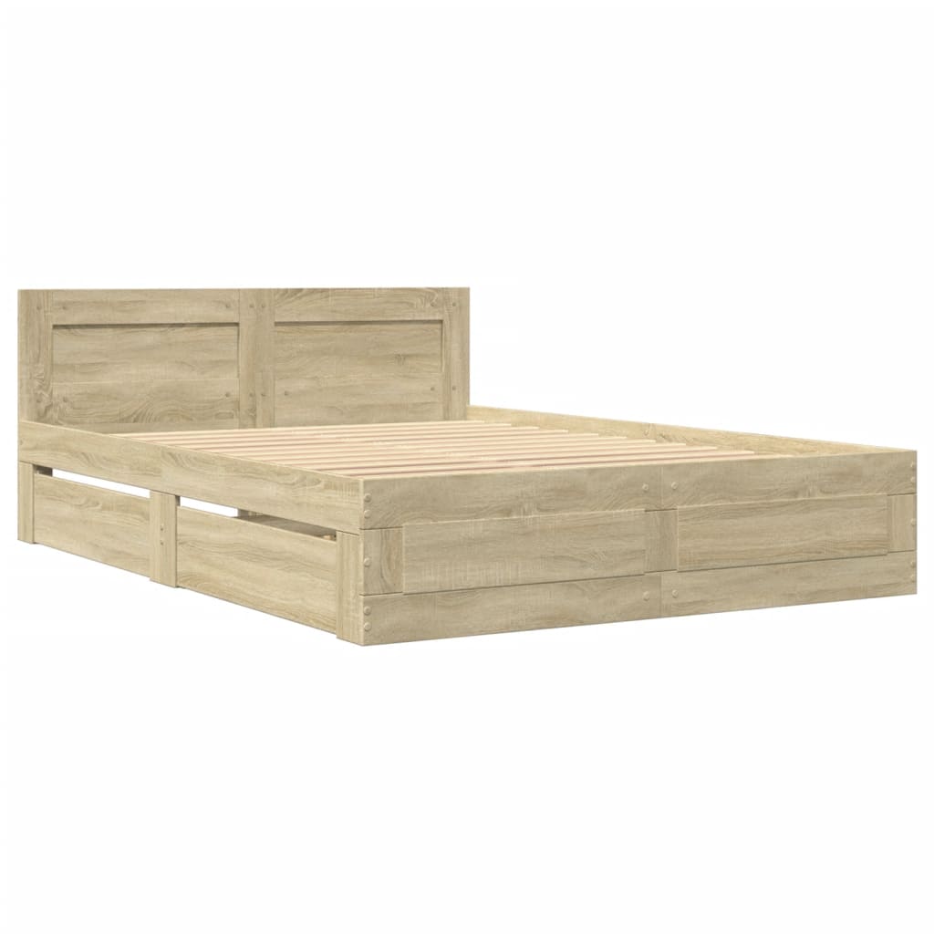 Cadre de lit tête de lit sans matelas chêne sonoma 140x200 cm - XIOS