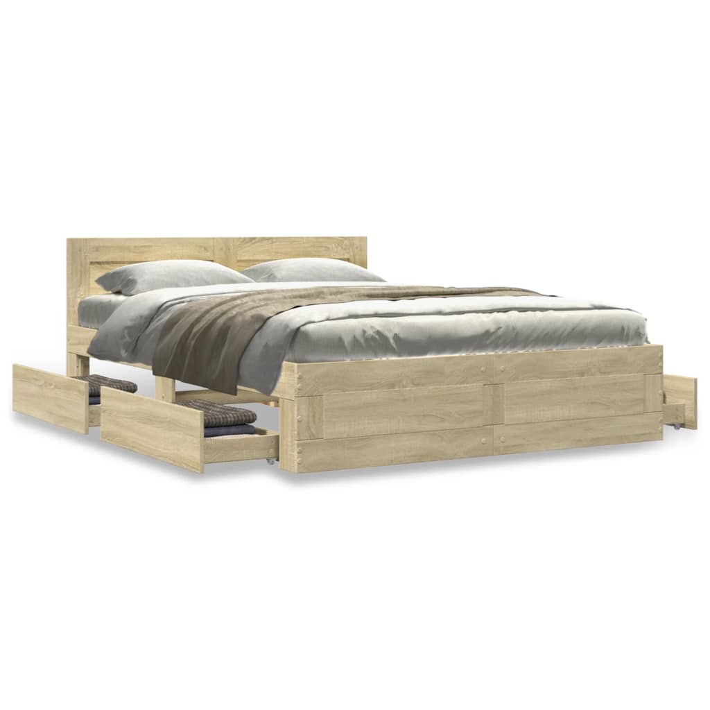 Cadre de lit tête de lit sans matelas chêne sonoma 140x200 cm - XIOS