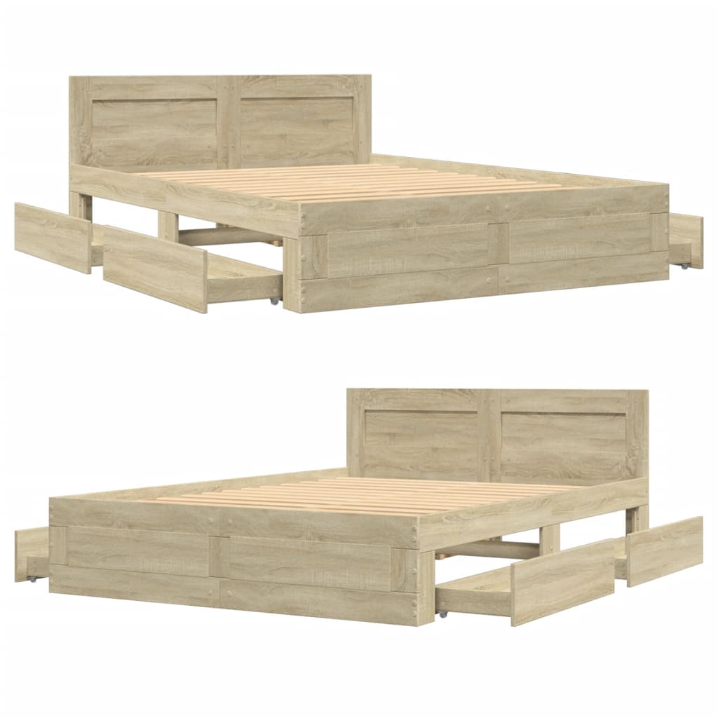 Cadre de lit tête de lit sans matelas chêne sonoma 140x200 cm - XIOS