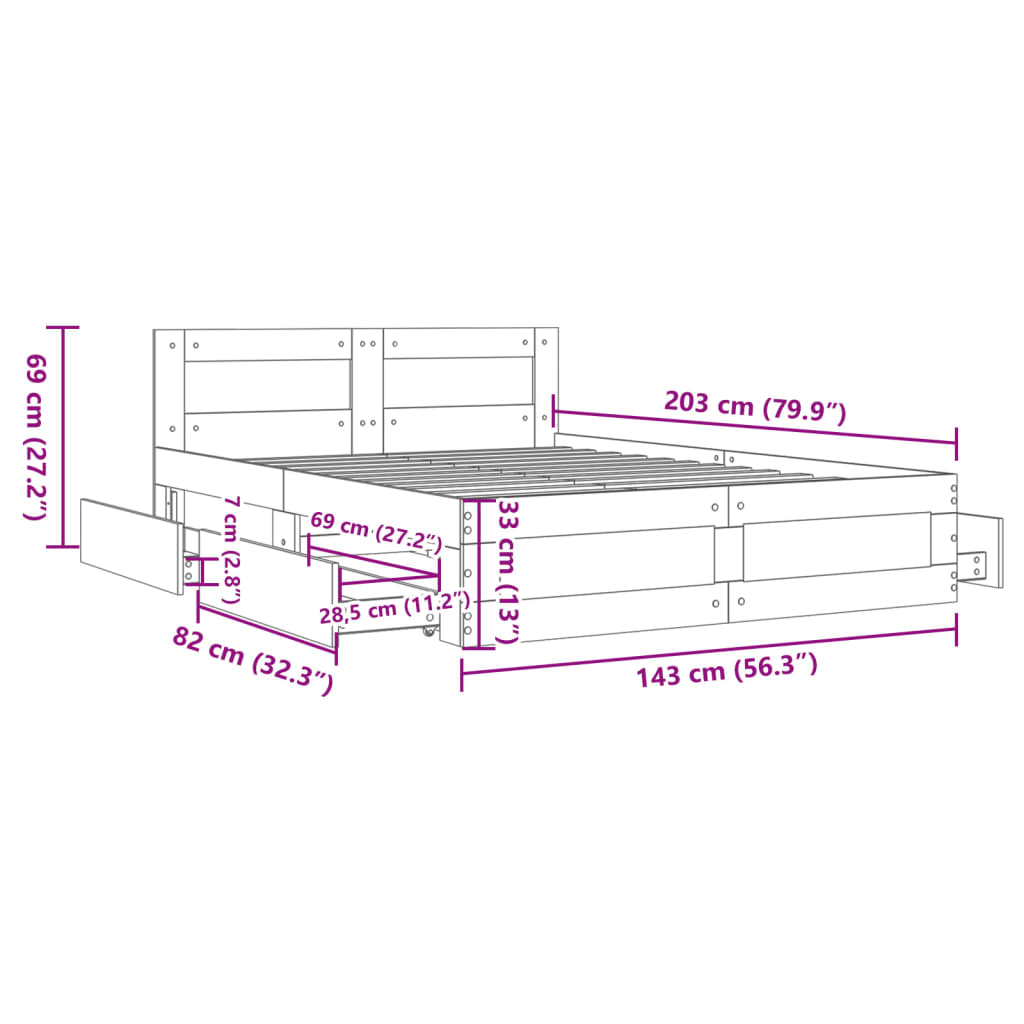 Cadre de lit tête de lit sans matelas chêne sonoma 140x200 cm - XIOS