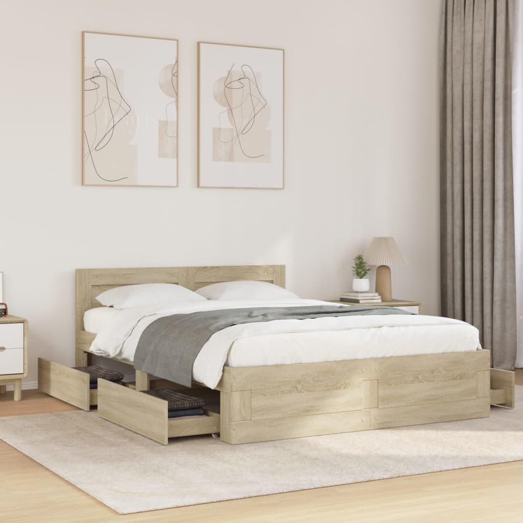 Cadre de lit tête de lit sans matelas chêne sonoma 140x200 cm - XIOS