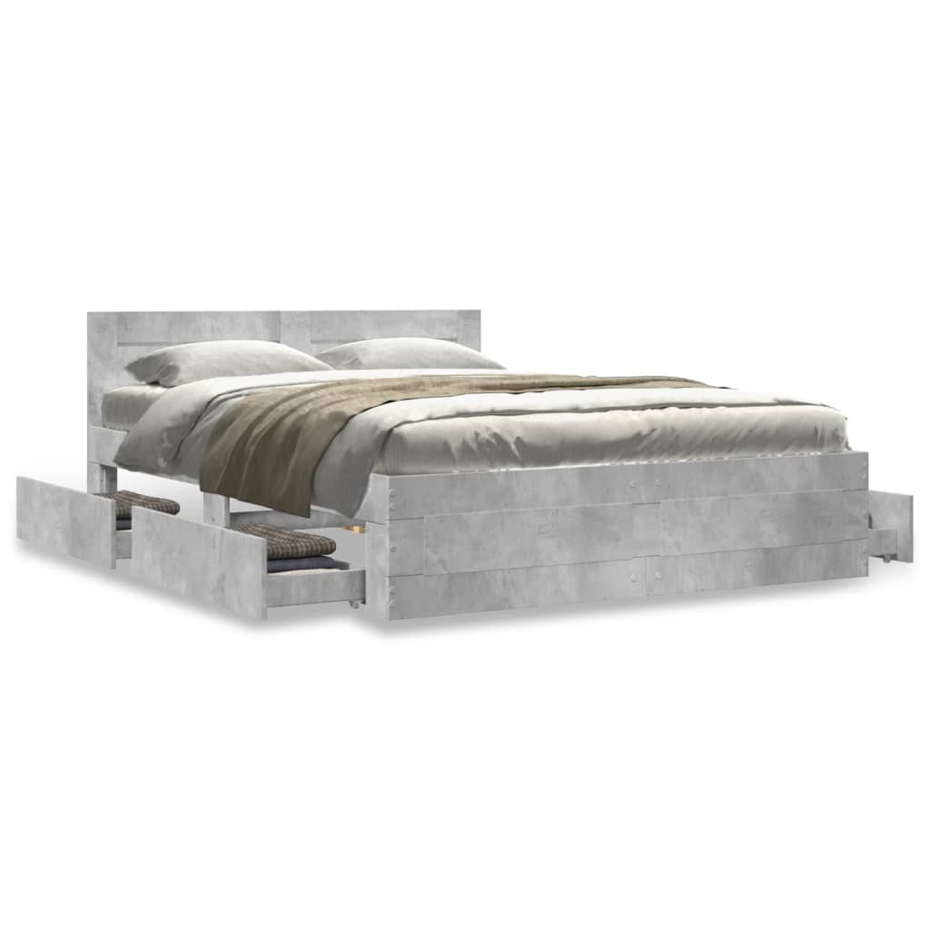 Cadre de lit et tête de lit sans matelas gris béton 140x200 cm - XIOS