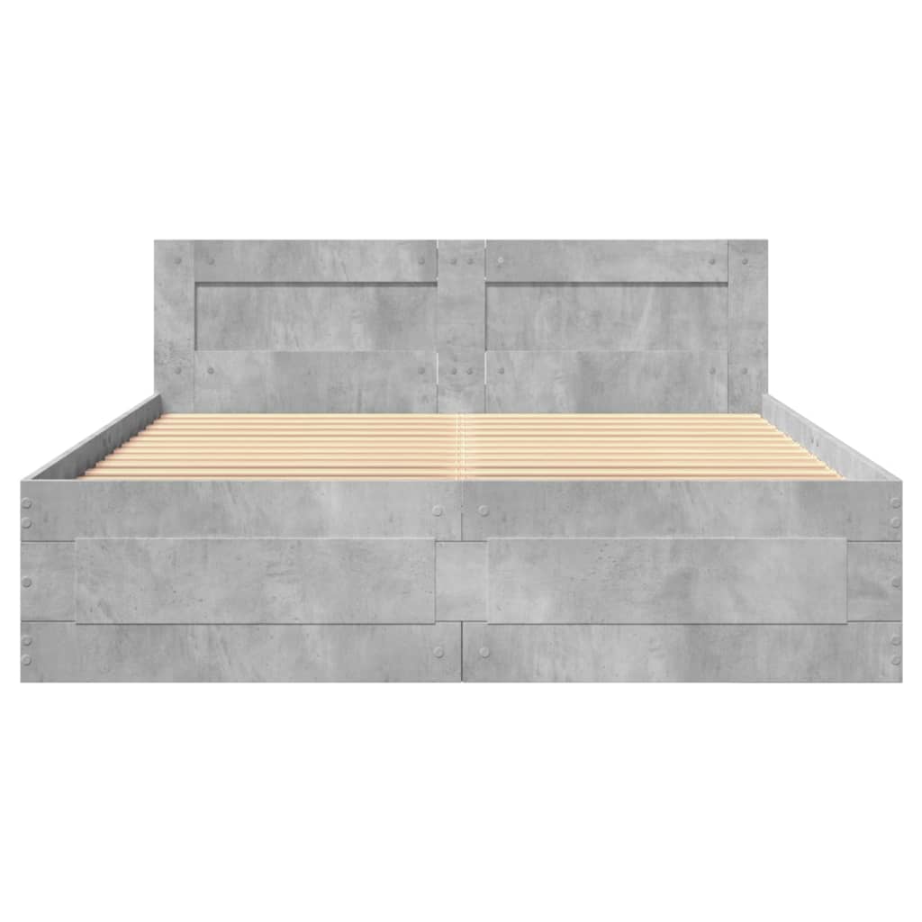 Cadre de lit et tête de lit sans matelas gris béton 140x200 cm - XIOS