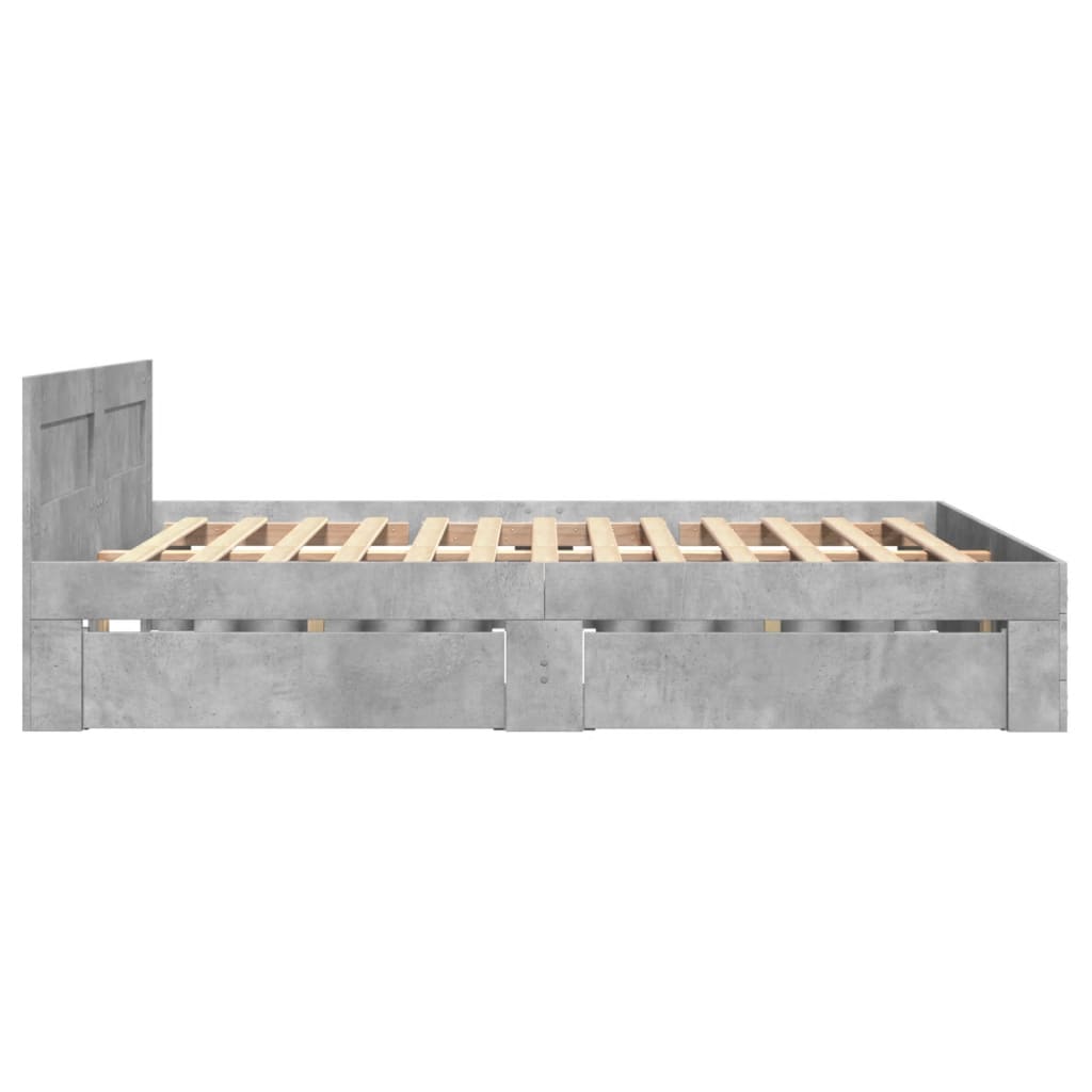 Cadre de lit et tête de lit sans matelas gris béton 140x200 cm - XIOS