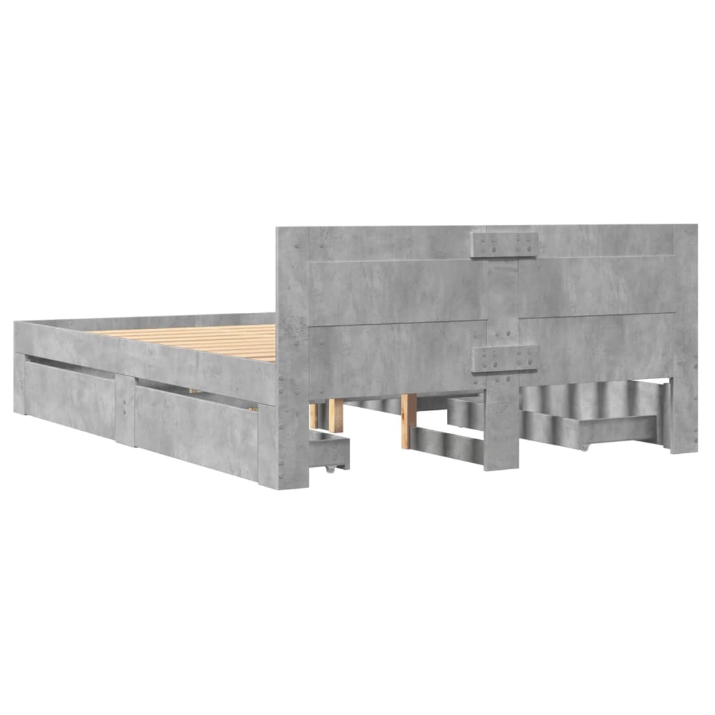 Cadre de lit et tête de lit sans matelas gris béton 140x200 cm - XIOS