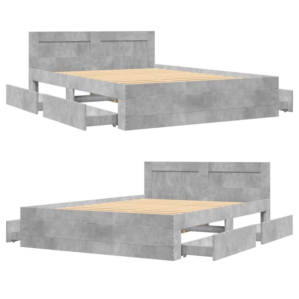 Cadre de lit et tête de lit sans matelas gris béton 140x200 cm - XIOS