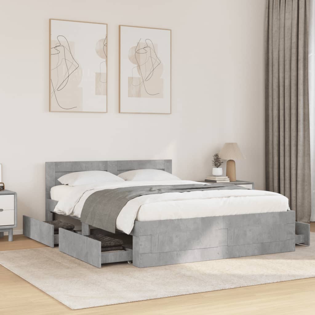 Cadre de lit et tête de lit sans matelas gris béton 140x200 cm - XIOS
