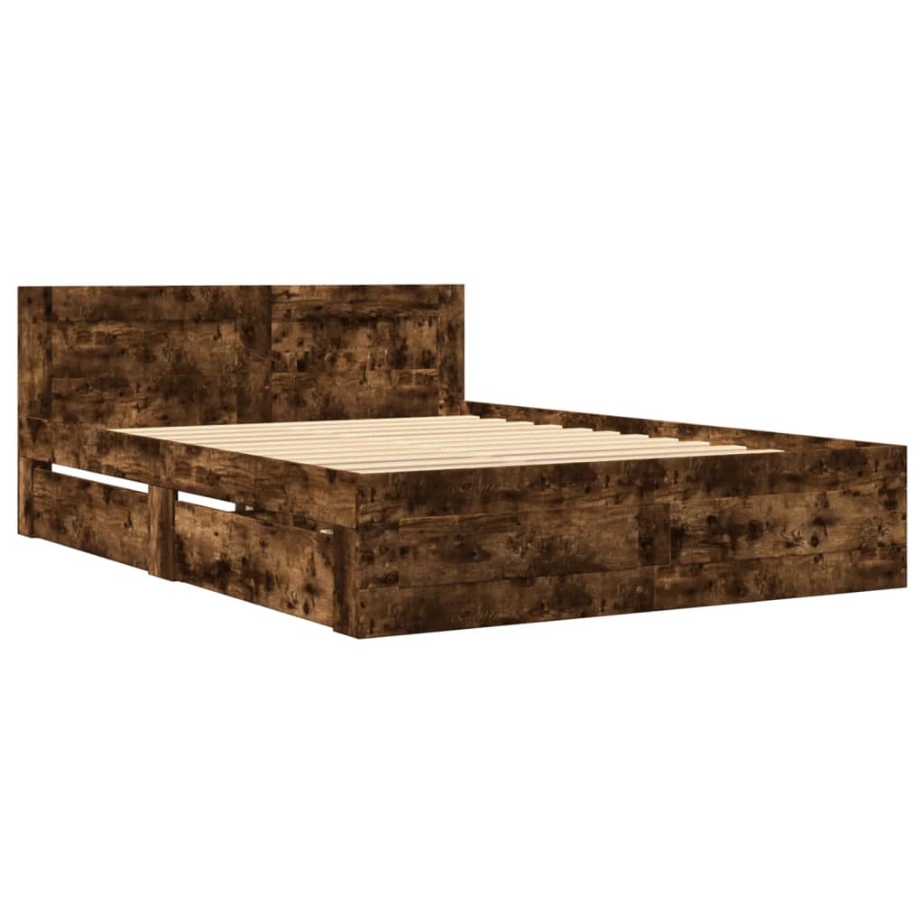 Cadre de lit et tête de lit sans matelas chêne fumé 140x200 cm - XIOS