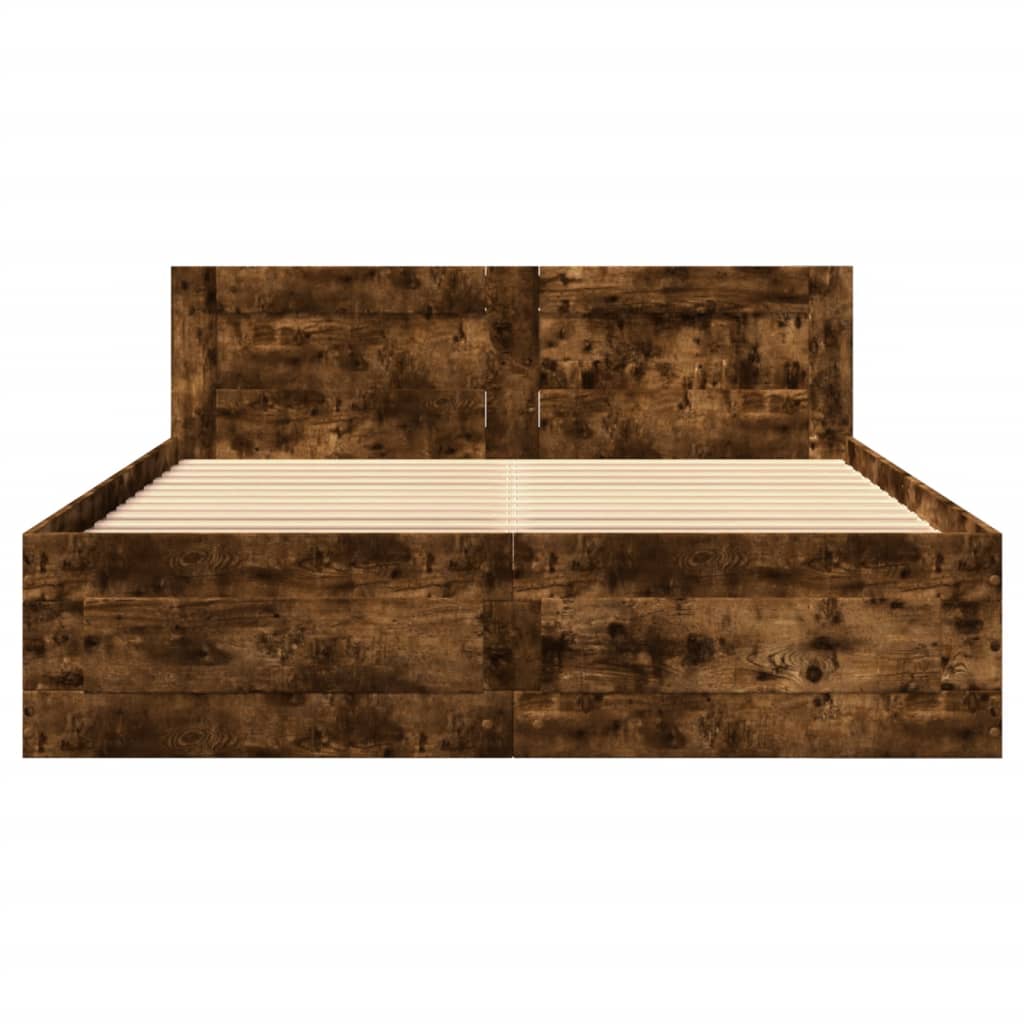 Cadre de lit et tête de lit sans matelas chêne fumé 140x200 cm - XIOS