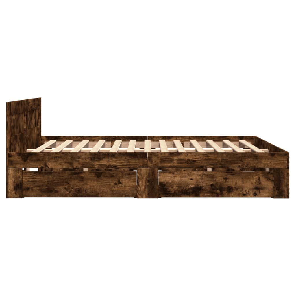 Cadre de lit et tête de lit sans matelas chêne fumé 140x200 cm - XIOS