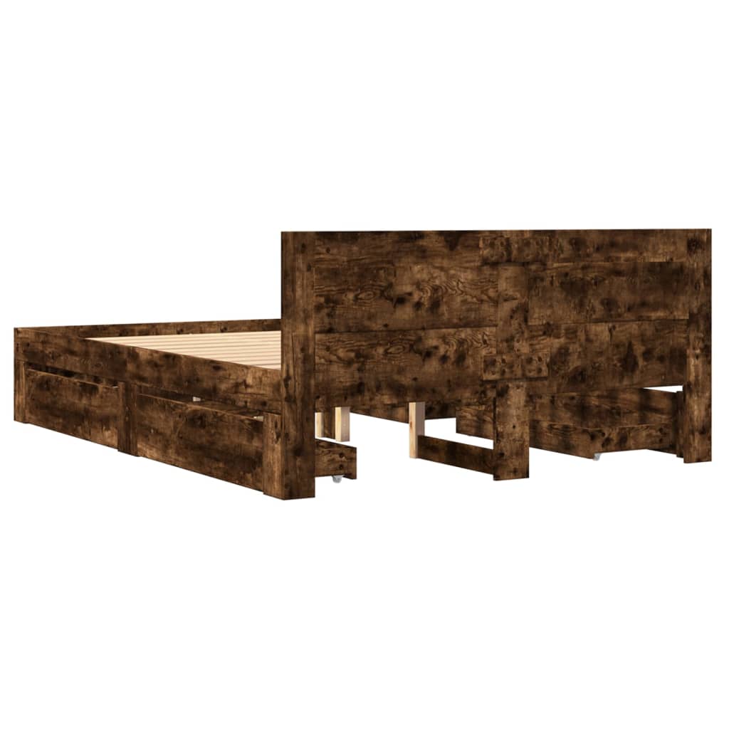 Cadre de lit et tête de lit sans matelas chêne fumé 140x200 cm - XIOS