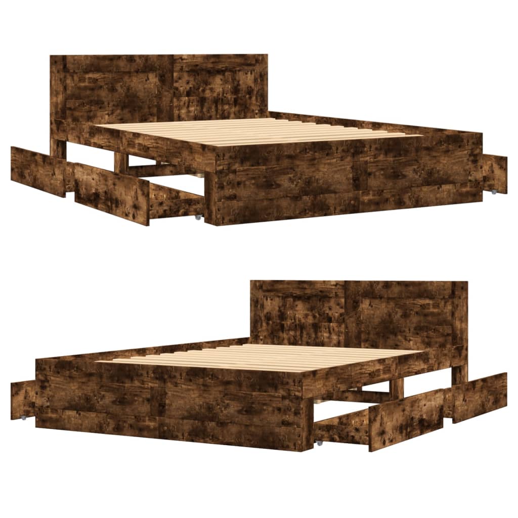 Cadre de lit et tête de lit sans matelas chêne fumé 140x200 cm - XIOS