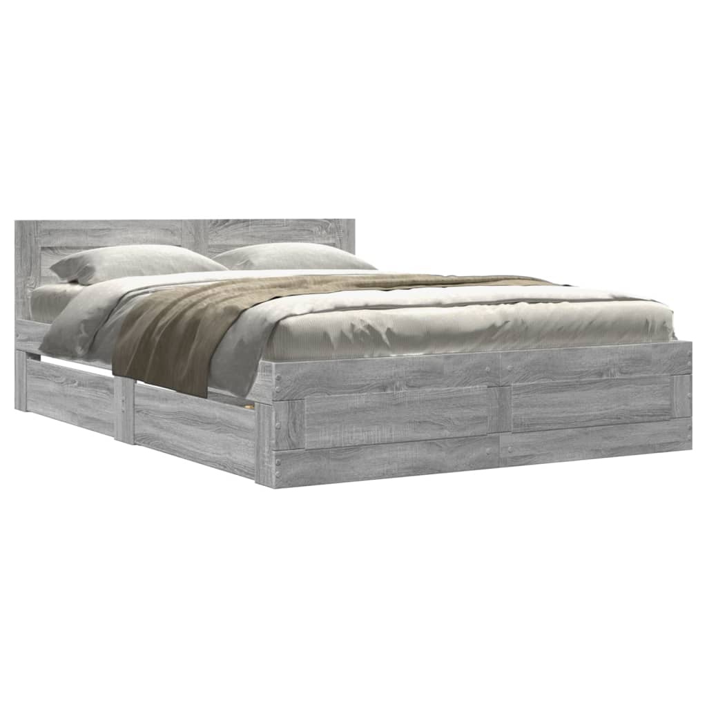 Cadre de lit et tête de lit sans matelas sonoma gris 140x200 cm - XIOS