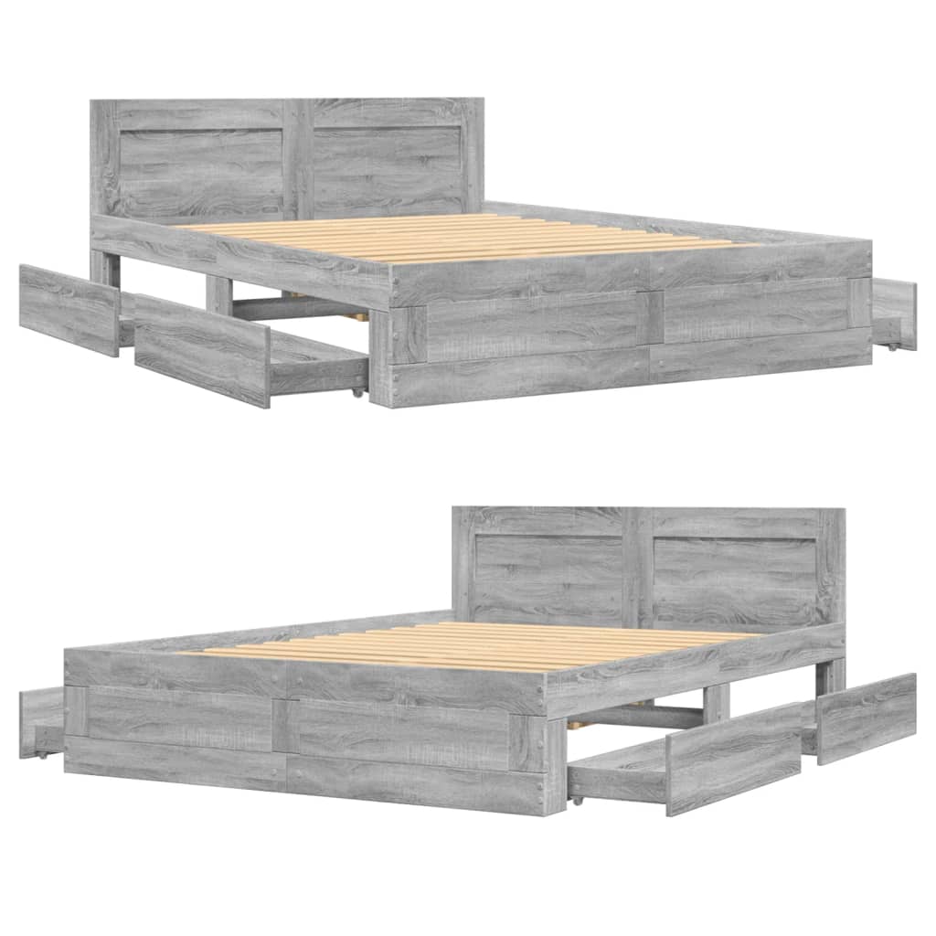 Cadre de lit et tête de lit sans matelas sonoma gris 140x200 cm - XIOS