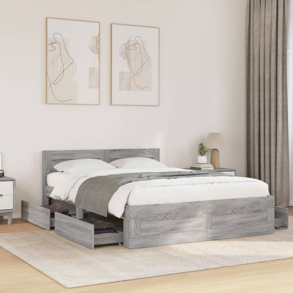 Cadre de lit et tête de lit sans matelas sonoma gris 140x200 cm - XIOS