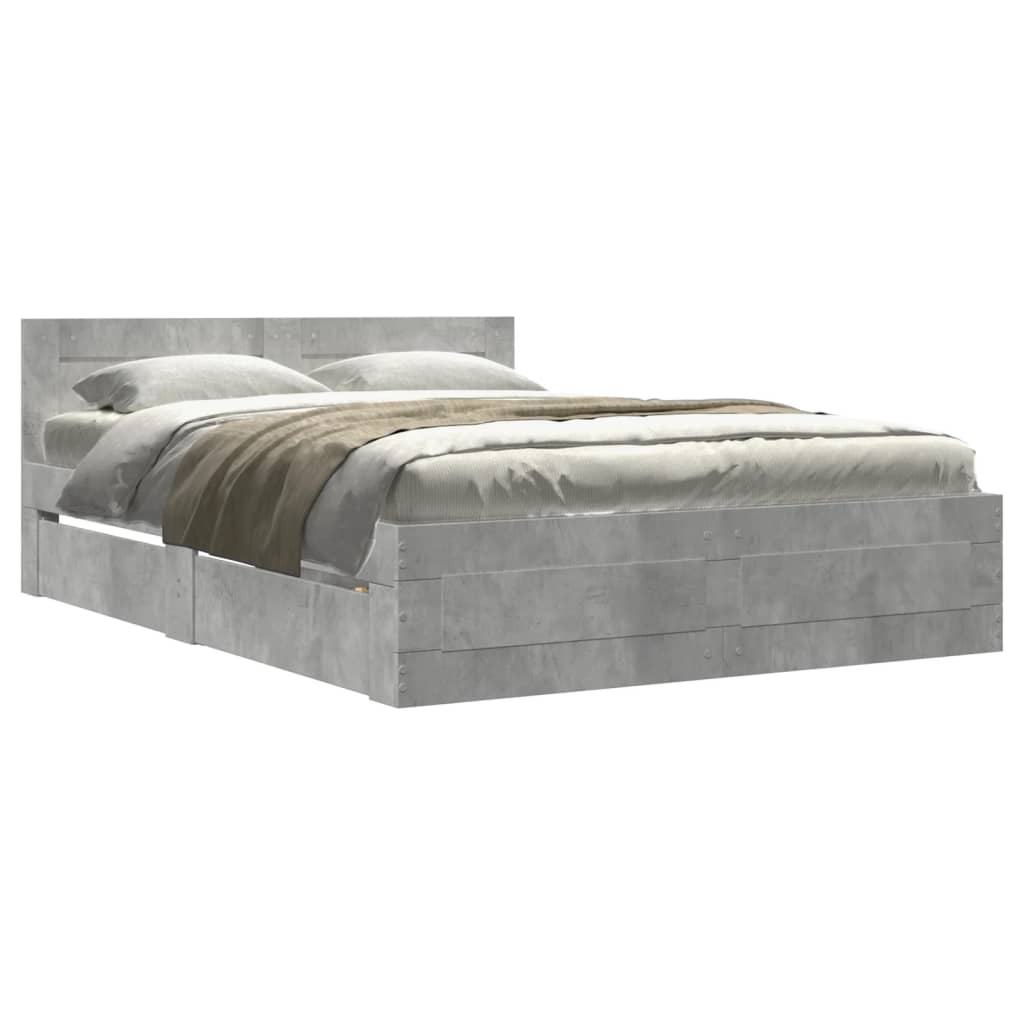 Cadre de lit et tête de lit sans matelas gris béton 120x200 cm - XIOS