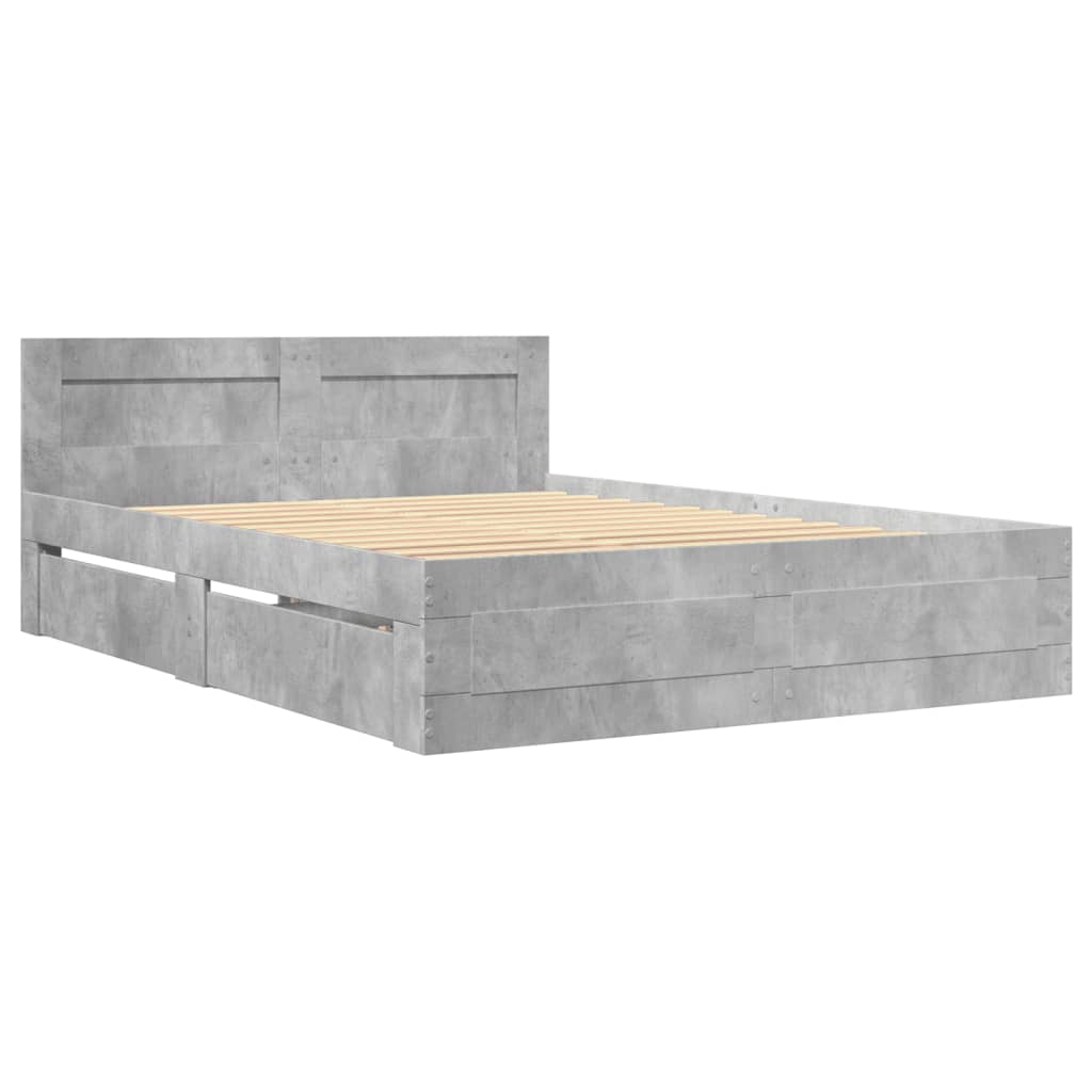 Cadre de lit et tête de lit sans matelas gris béton 120x200 cm - XIOS