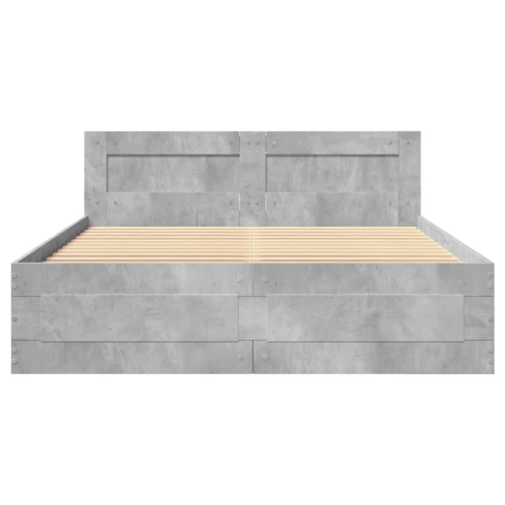 Cadre de lit et tête de lit sans matelas gris béton 120x200 cm - XIOS