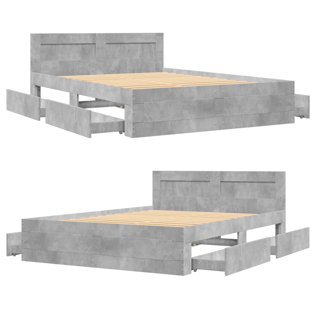 Cadre de lit et tête de lit sans matelas gris béton 120x200 cm - XIOS