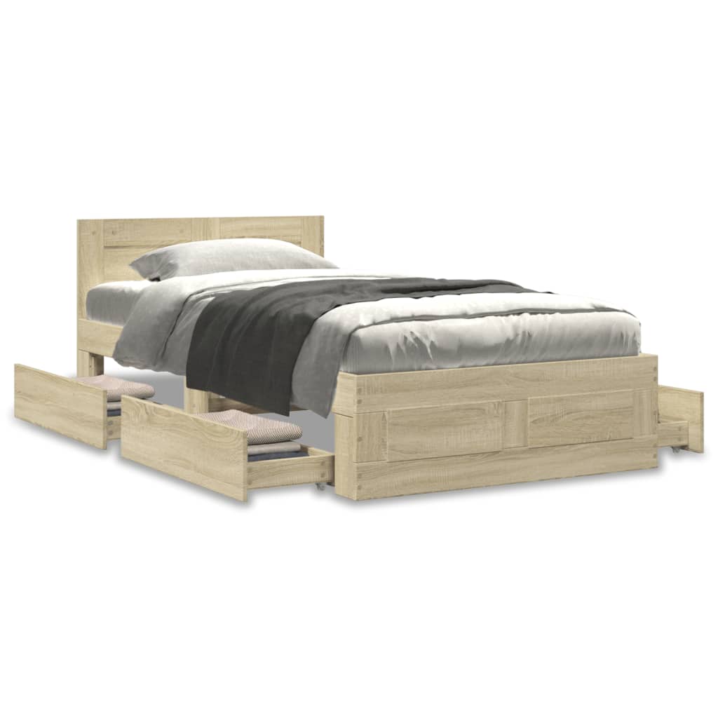 Cadre de lit et tête de lit sans matelas chêne sonoma 100x200cm - XIOS