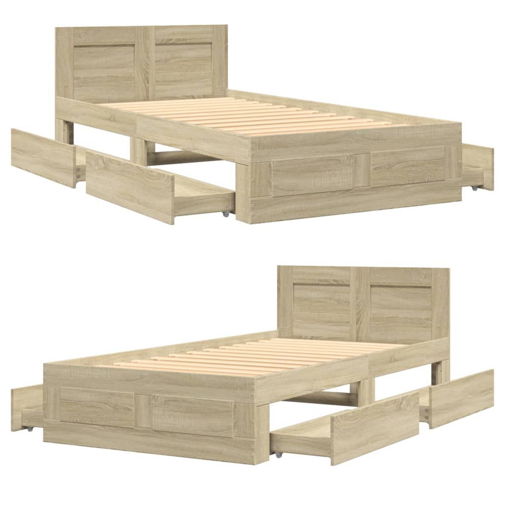 Cadre de lit et tête de lit sans matelas chêne sonoma 100x200cm - XIOS
