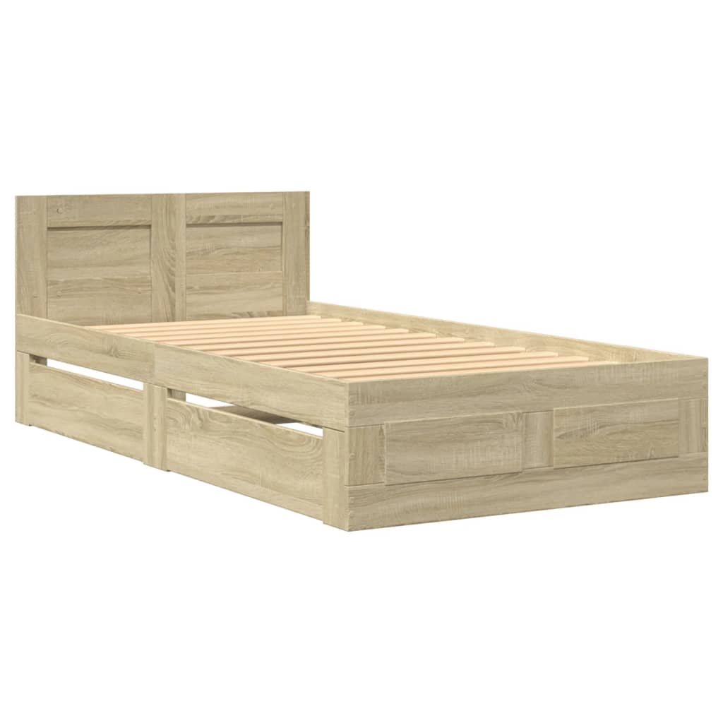 Cadre de lit et tête de lit sans matelas chêne sonoma 90x200 cm - XIOS